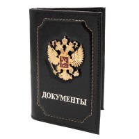 Изображение товара Обложка для автодокументов и паспорта герб Россия экологическая кожа черная