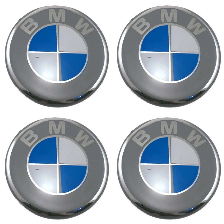 Стикеры на колпачки BMW сфера 58 мм серый+синий+хром