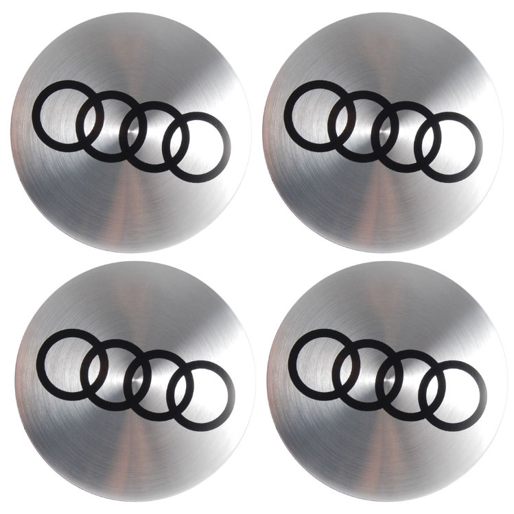 Наклейки серебристые на диски с черной эмблемой Audi сфера 56 мм 